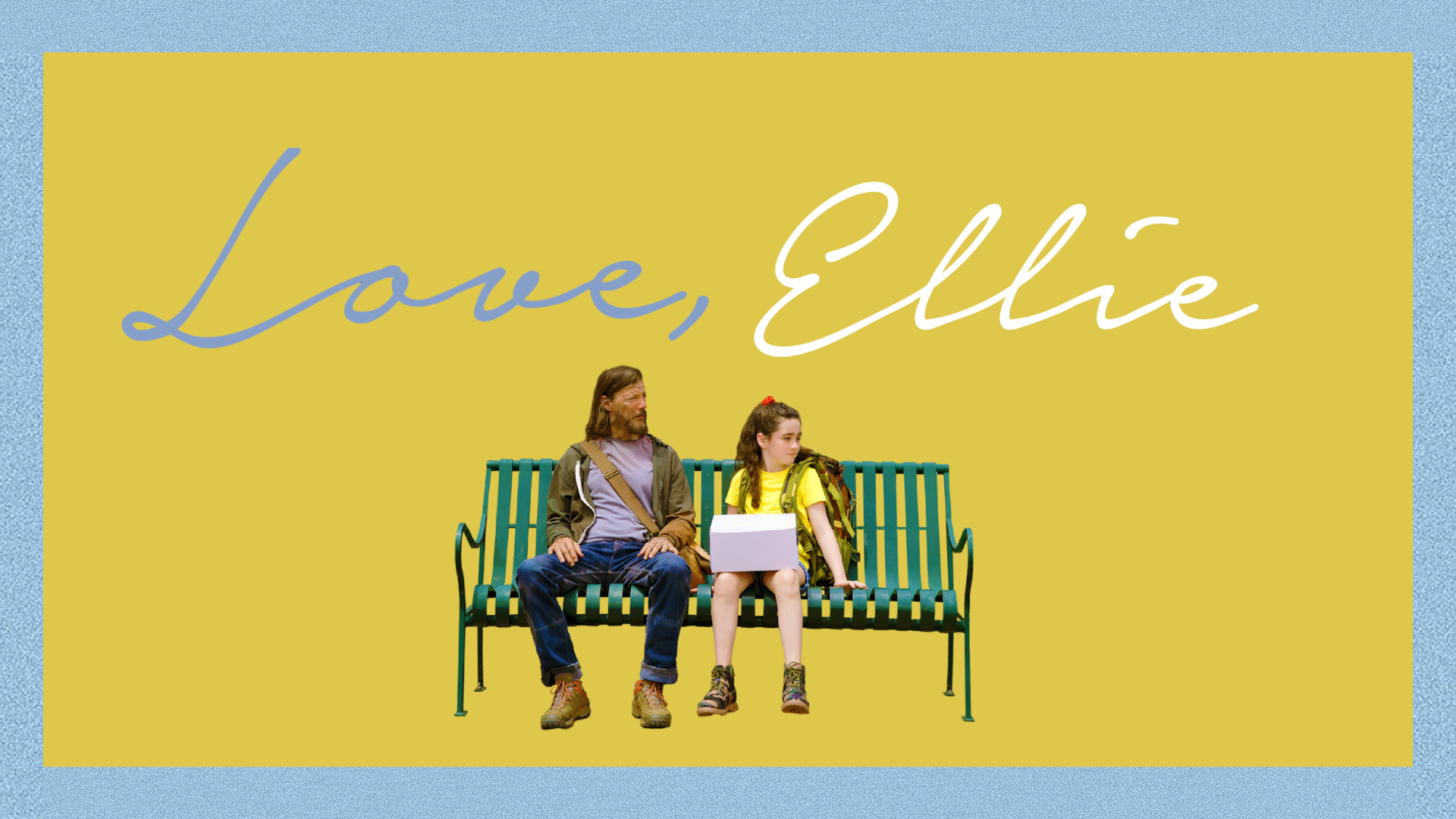 Love, Ellie poster art with Ellie and George seated on a bench